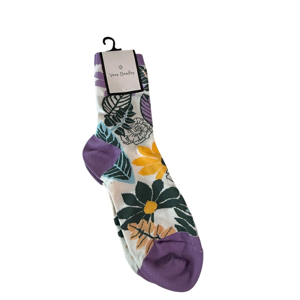 Vera Bradley Palm Floral Crew Socks Purple Teal Yellow White New 28172-16565